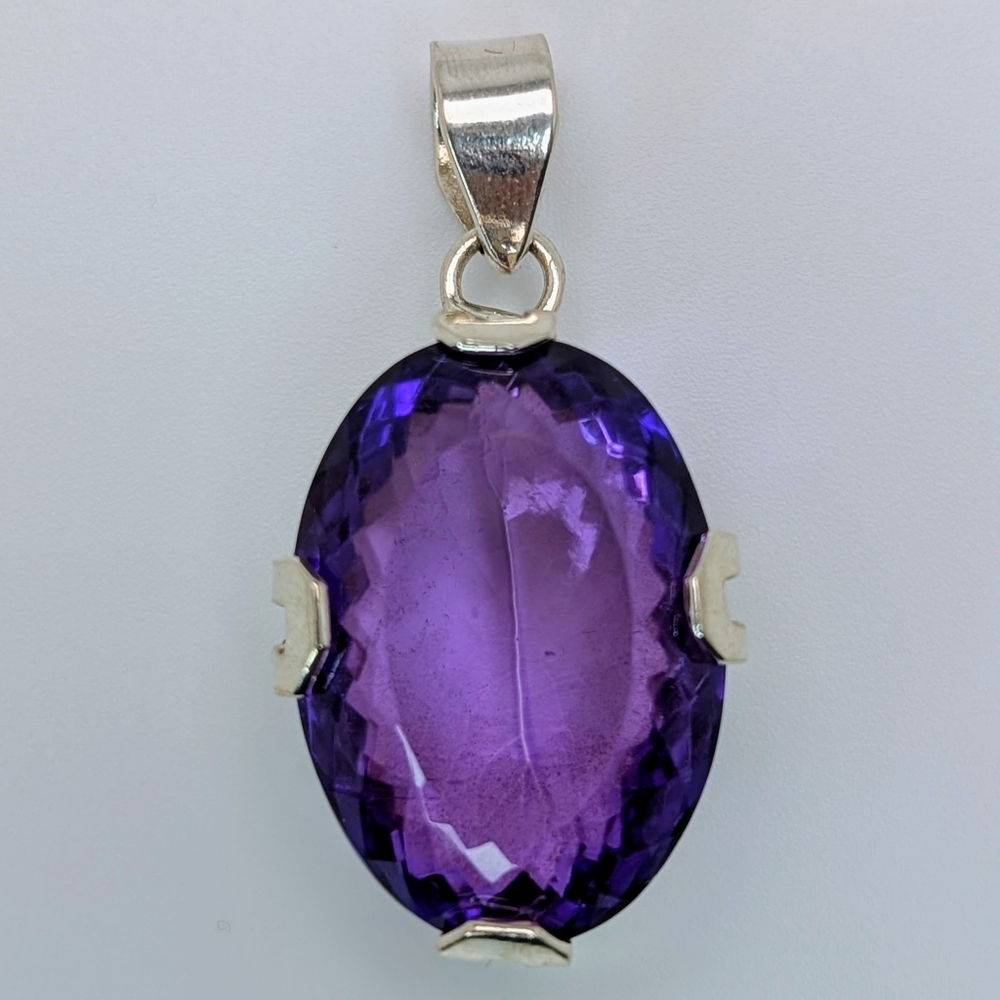 Large Natural Amethyst S925 Sterling Silver Pendant High Quality